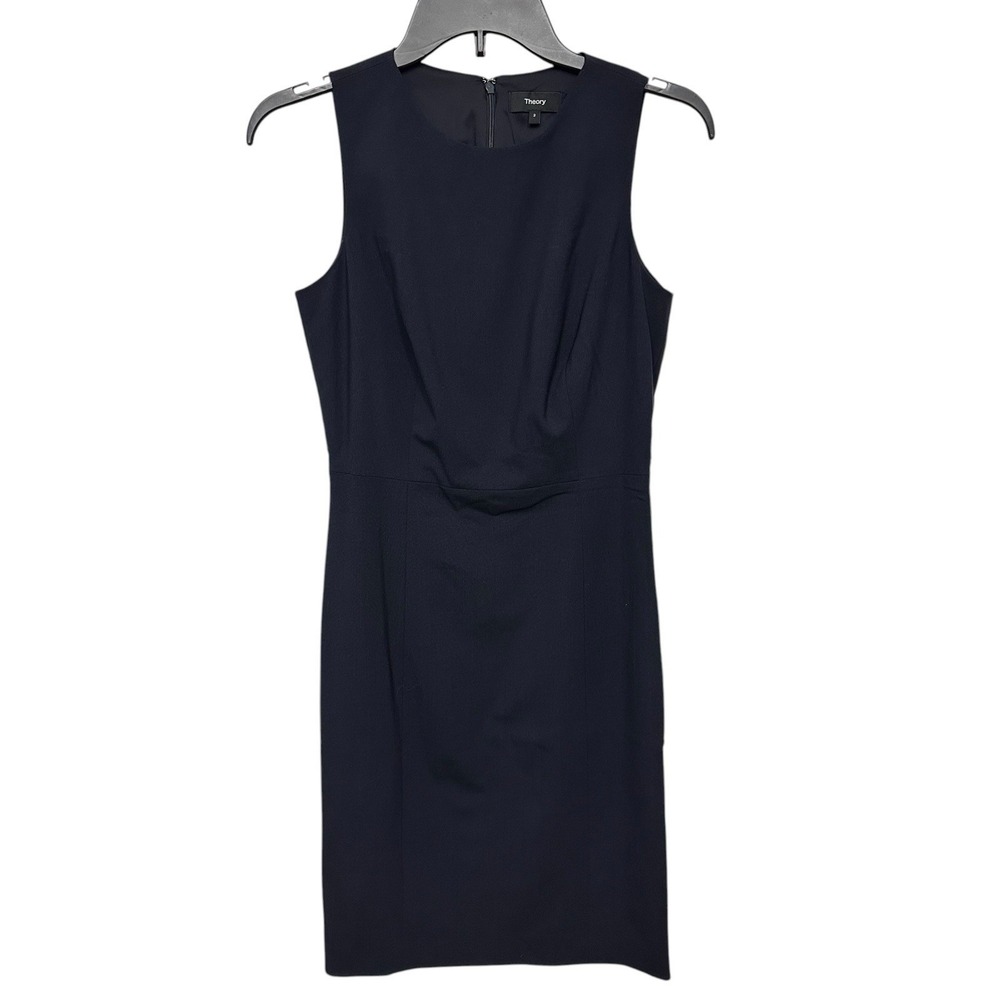 Theory VAILLE B Continuous 2 Wool Blend Navy Blue Sheath Dress Women's Size 2